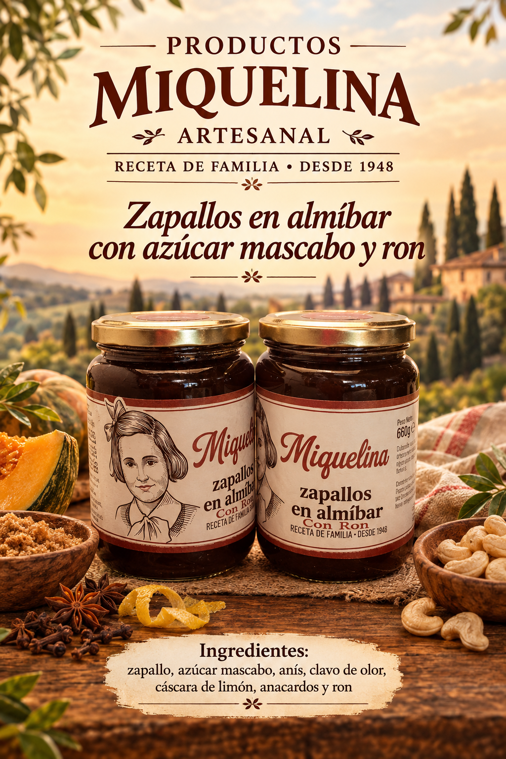 Zapallos en Almíbar con azúcar mascabo y ron